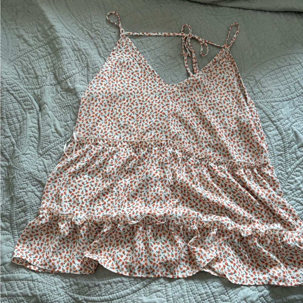 sienna sky orange flower flows dress  blouse flowy tank top tie back tanks